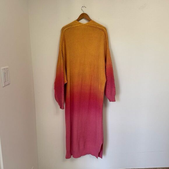 Free People Come Together Ombré Duster Cardigan in Orange / Mai Tai Combo Size L - Picture 9 of 11
